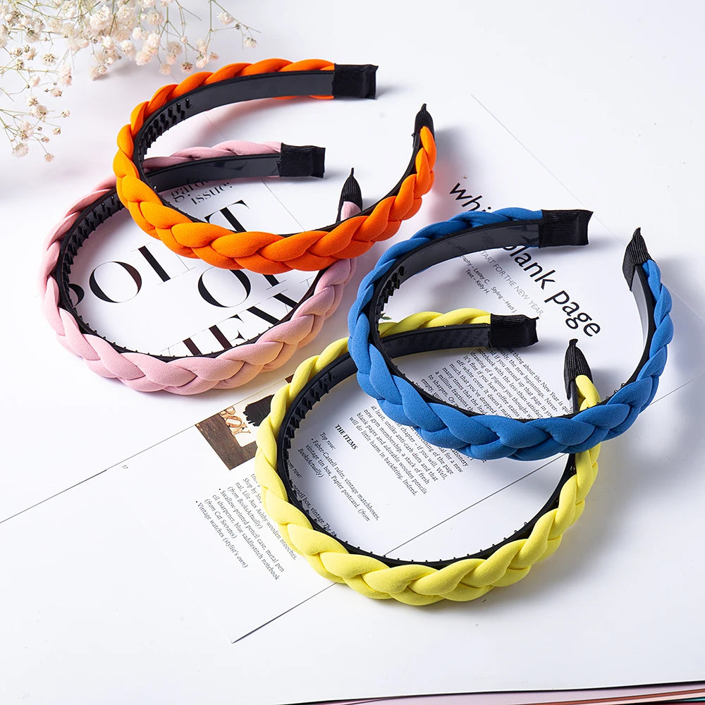 Fashion Solid Color Braid Hairbands For Women Weaving New Non-slip Headband Wide Hair Hoop Bands Bezel Hair Accessories Headwear