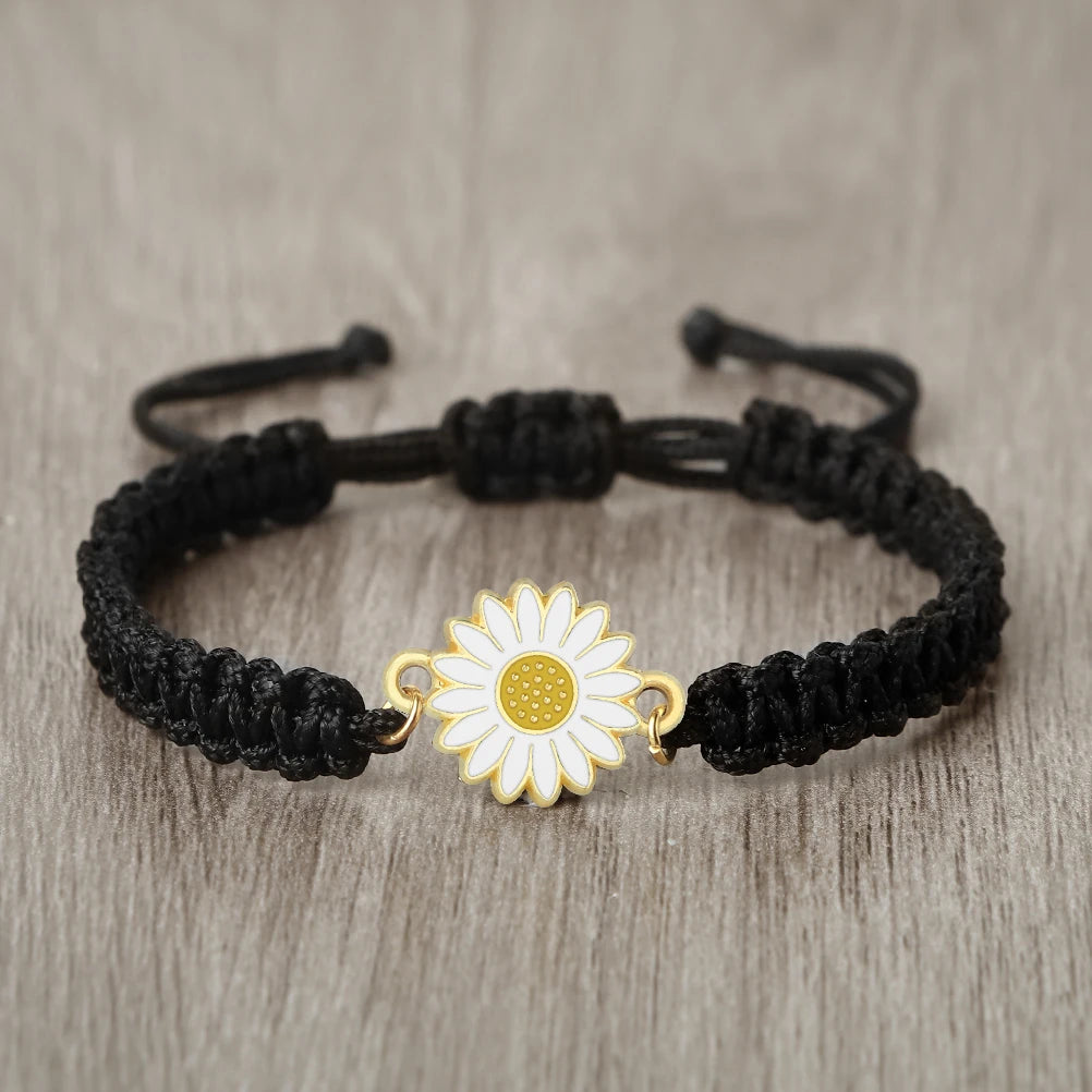 Lucky Knot Daisy Flower Bracelets For Woman Girls Braided Adjustable Black Red Rope Bangles Vintage Men Hand String Jewelry Gift