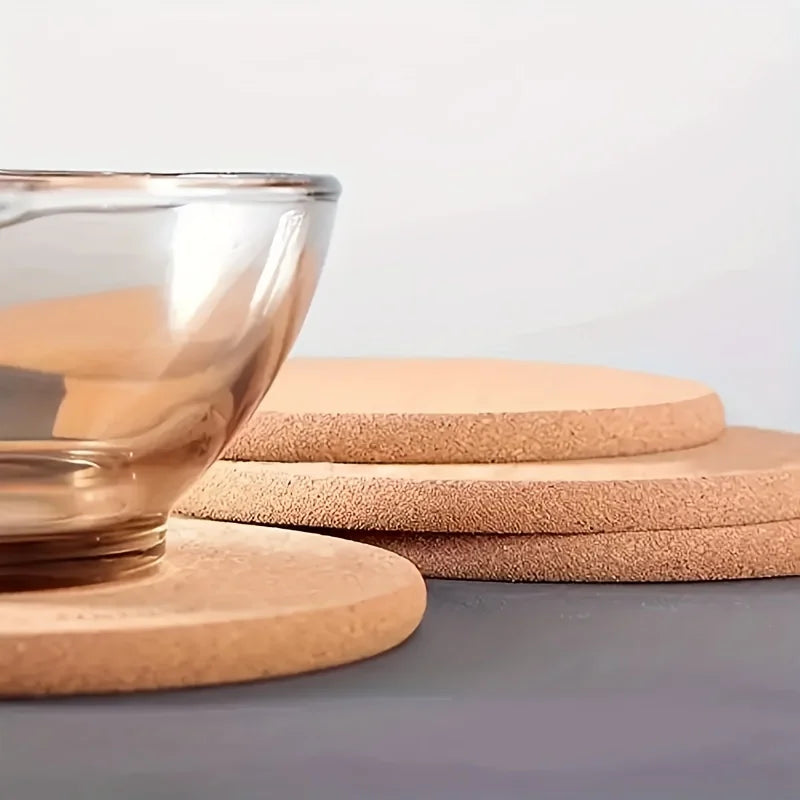Hemasa 4Pcs Kitchen Heating Pads Cork Trivet Sets/ Heat Resistant Thick Cork Coasters Hot Dishes Table Mat Round Cork Coasters