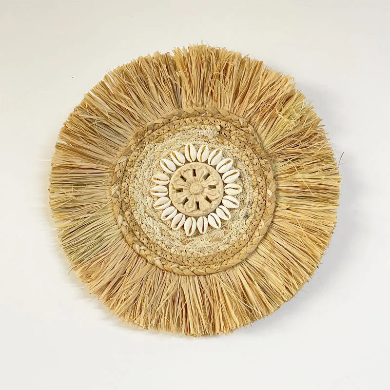 Natural Raffia Woven Bohemian Wall Decoration 30CM Round Wall Accents Handmade Scandinavian Hanging Decoration Boho Home Decor