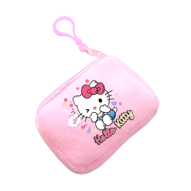 Hemasa  Hello Kitty Mini Plush Coin Purse  / Pink Canvas Square Storage Bag Key Case Handbag Kids Girls Birthday Gifts