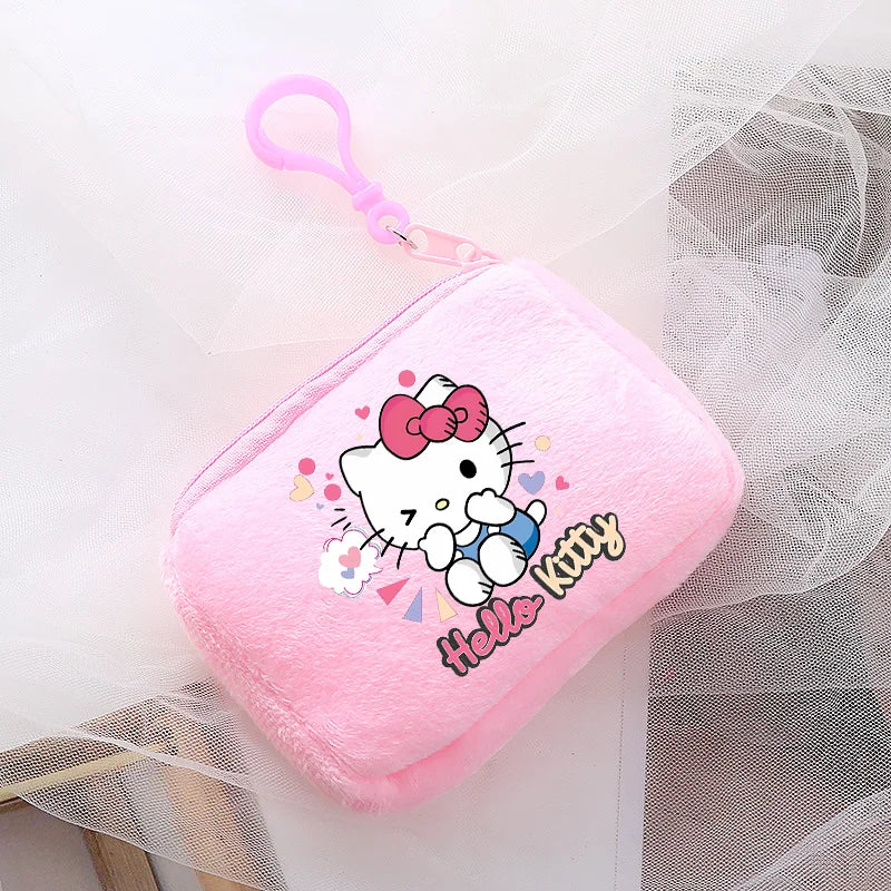 Hemasa  Hello Kitty Mini Plush Coin Purse  / Pink Canvas Square Storage Bag Key Case Handbag Kids Girls Birthday Gifts