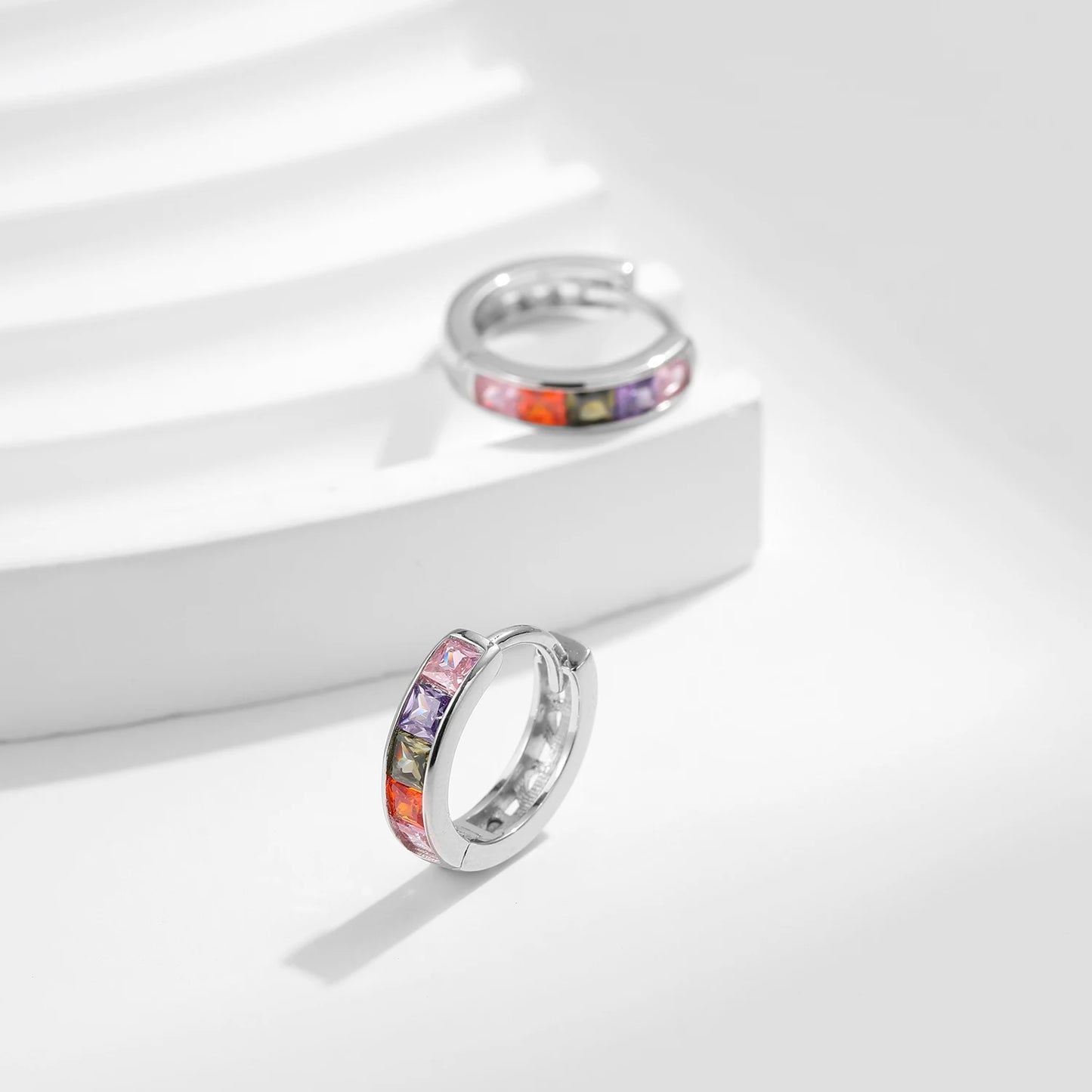 MODIAN 925 Sterling Silver Trendy Basic Colorful Zirconia Hoop Earrings Exquisite Party Ear Buckles For Women Fine Jewelry Gift