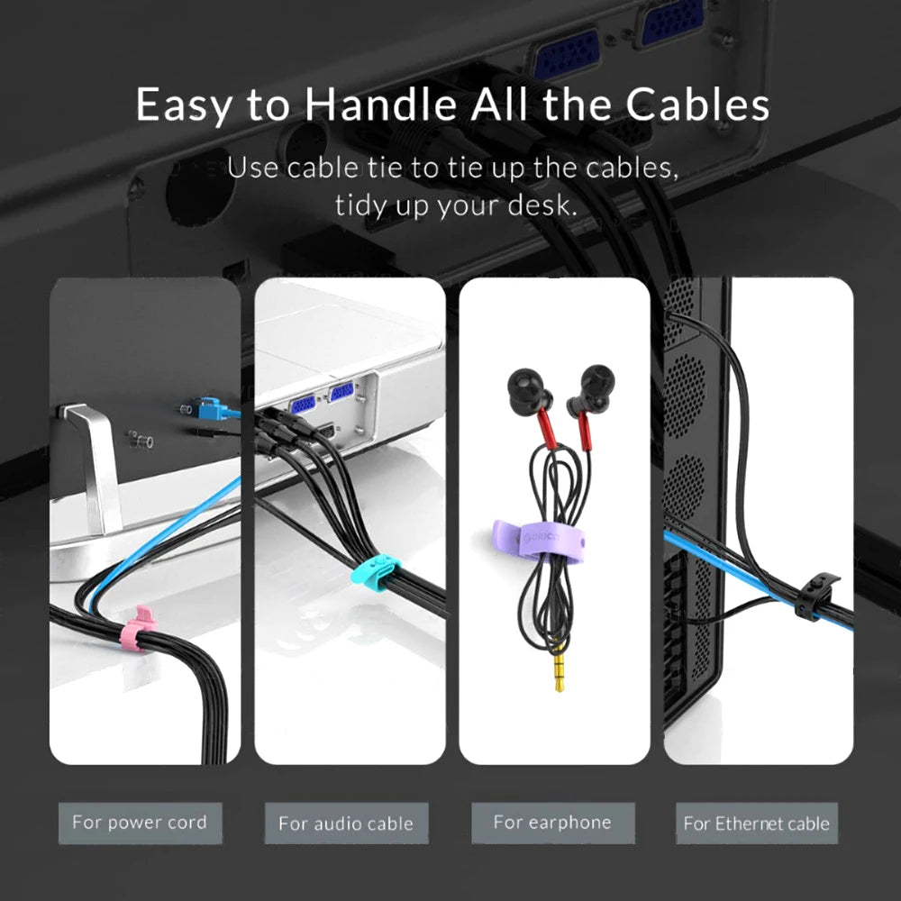 Tejesa 20/12 PCS Cable Ties Cord Organizer Management Silicone Wire Holder Straps Zip Clips Reusable Tie Wraps Keeper winder Rubber