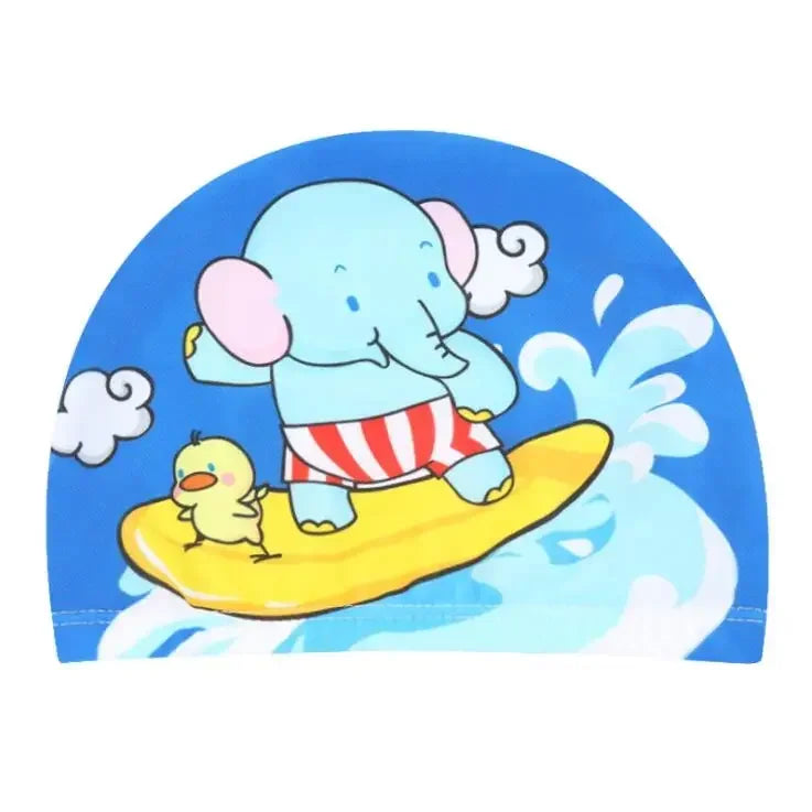 Hemasa Swimming Cap for Children Elastic Fabric Cute Cartoon for Long Hair Lovely Kids Protect Ears Swim Pool Hat for Boys Girls Swim