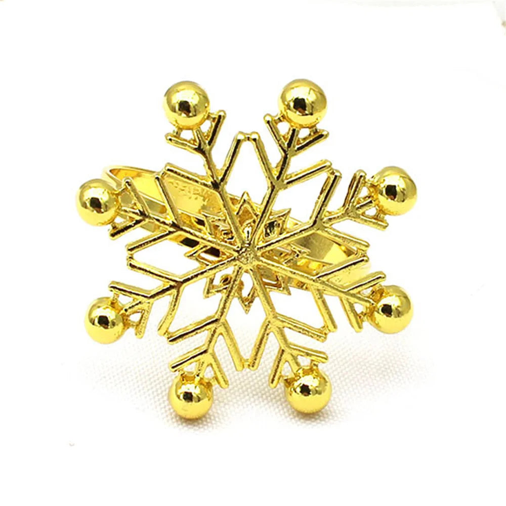 6Pcs Christmas Snowflake Napkin Rings for Table Setting Metal Napkin Holder for Home Winter Party Decor Navidad 2024 Noel ERC126