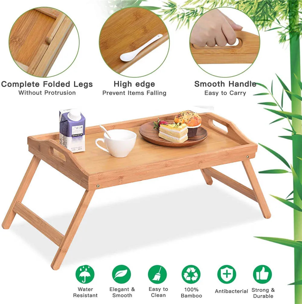 Portable Bamboo Wood Bed Tray Breakfast Home Folding Laptop Desk Tea Food Serving Table Folding Leg Laptop Desk On The Bed