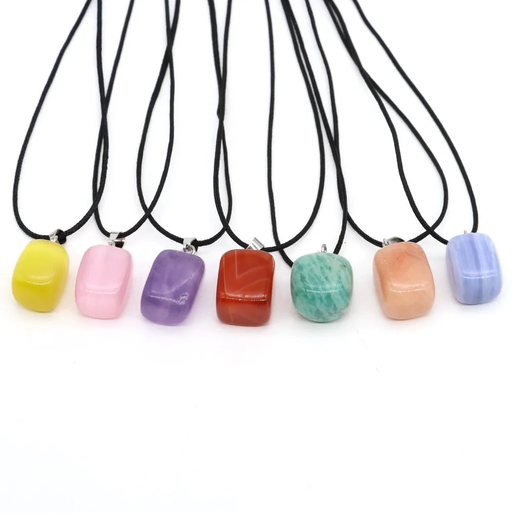 Natural Healing Irregular Tumble Stone Necklace Reiki Mineral Rose Quartz Tiger Eye Pendants for Women Men Jewelry Making Gifts