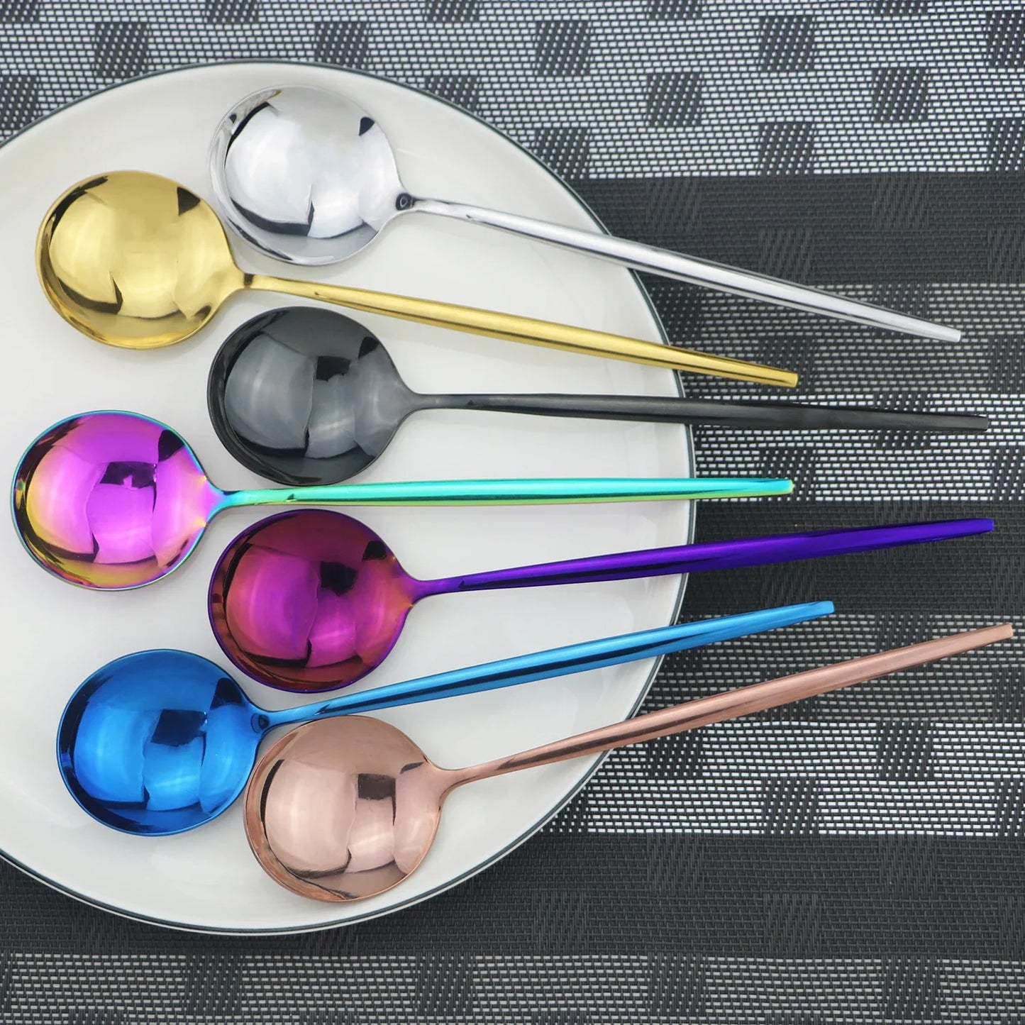 Hemasa 6Pcs  Western Stainless Steel Cutlery Set  Gold Ladle Spoon Dinnerware Dinner Spoon Soup Spoon Tableware Kitchen Silverware Set