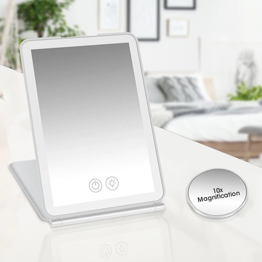 LED Makeup Mirror Cosmetic Mirrors With Light Foldable Travel Makeup Touch Screen Dimm with 10X Magnifying Detail Vanity Mirror
