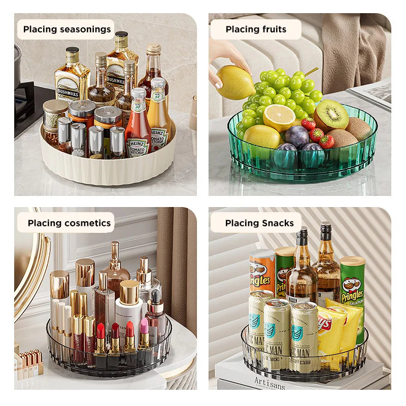 Hemasa Rotating Tray Spice Rack Pantry Cabinet Turntable With Base Storage Bin Kitchen Organizer For Seasoning Cosmetic Storage Box