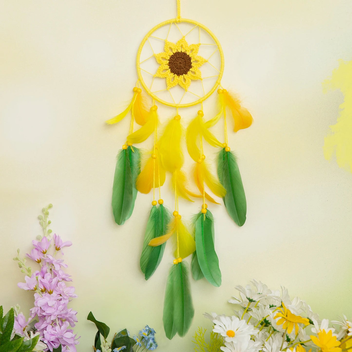 Tejesa Sunflower Feathers Dream Catcher Wall Hangings Handmade Weave Wind Chimes Window Pendnats Bedroom Decorations For Girls