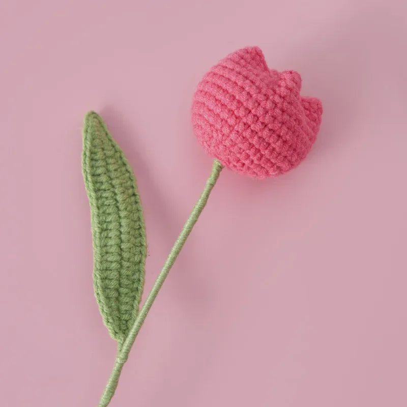 Hemasa 3Pcs  Cute Knitted Tulip Flower Creative Crochet Tulip Artificial Bouquets Graduation Flower Bouquet Wedding Friends Gift