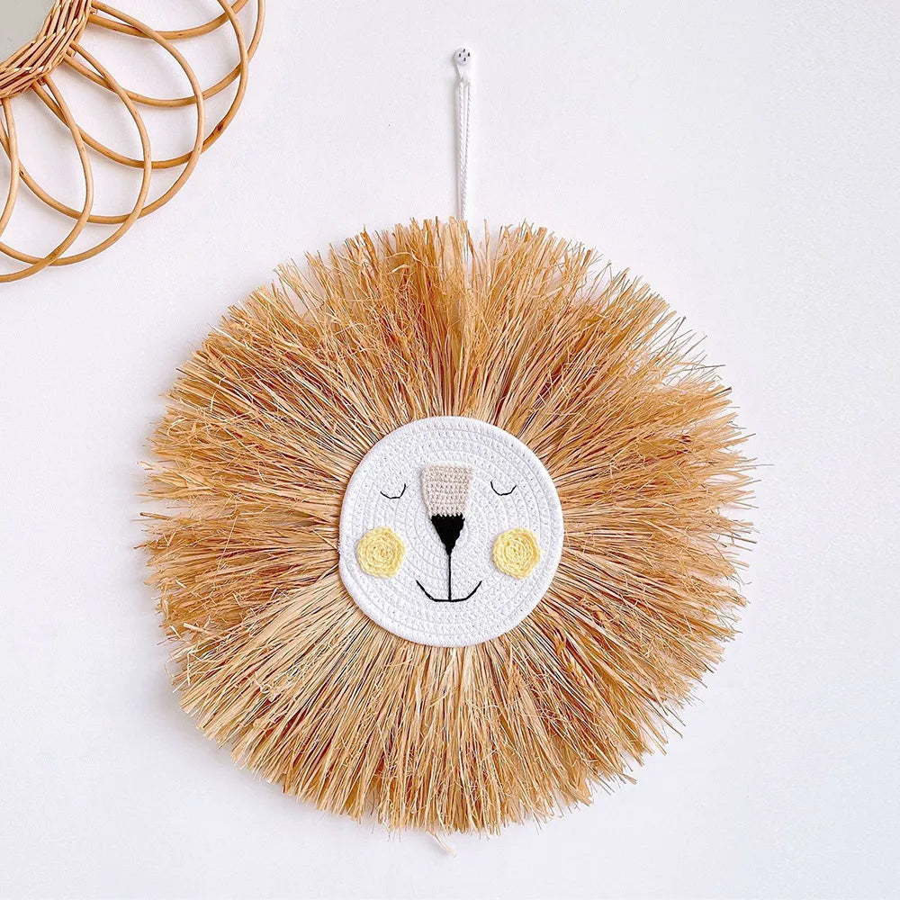 Nordic Kids Baby Room Decoration Handmade Animal Lion For Children's Bedroom Wall Decor Cute Bear Panda Nursery Hanging Ornament