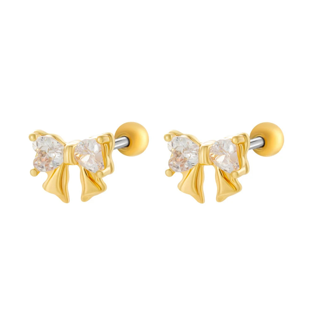 Tejesa Gold Color Stainless Steel  Crystal Bowknot Earrings For Women