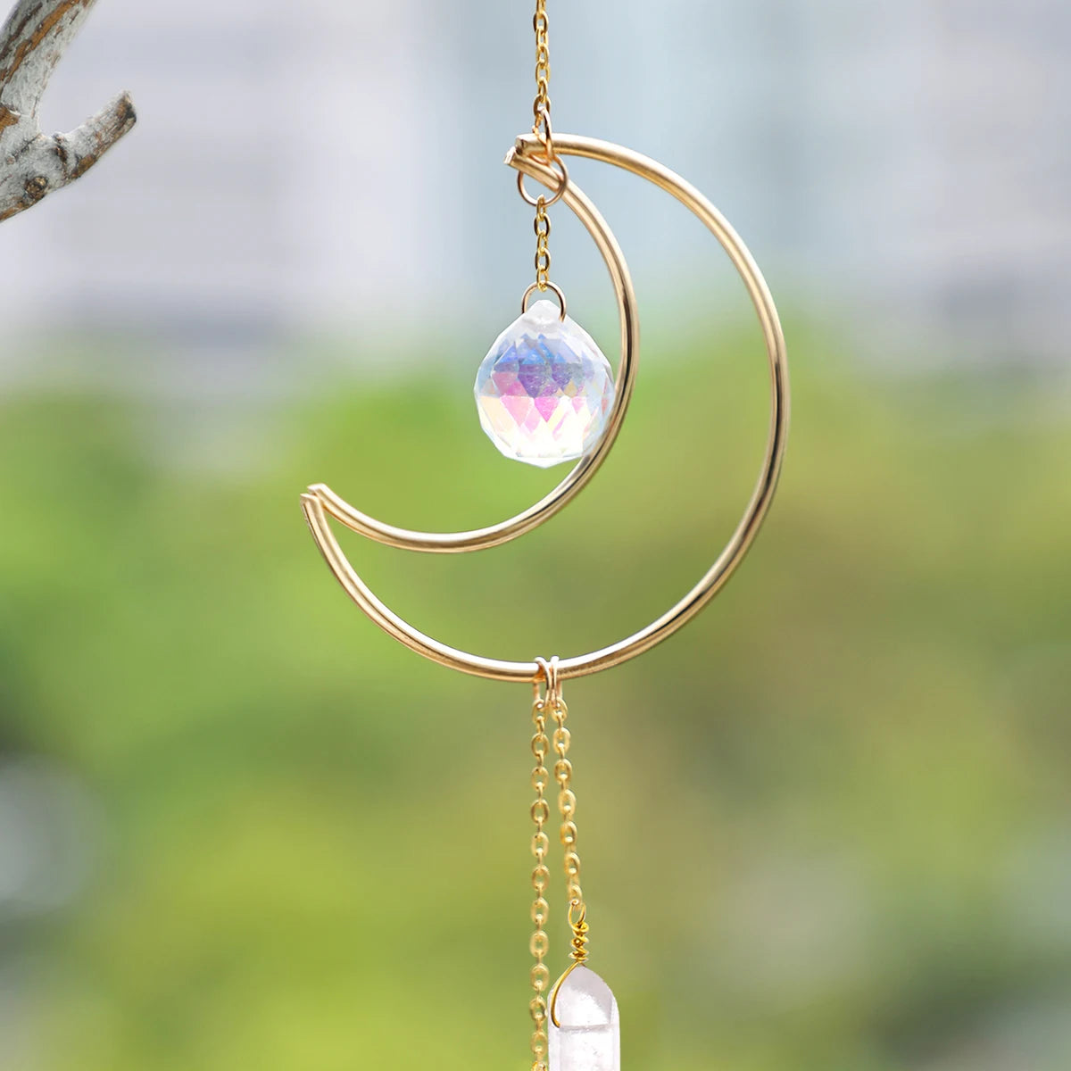 Hemasa Moon Suncatcher Car Crystal Pendant Hanging Prism Clear Quartz Reiki Healing Crystal Sun Catcher Ornament Home and Garden Decor