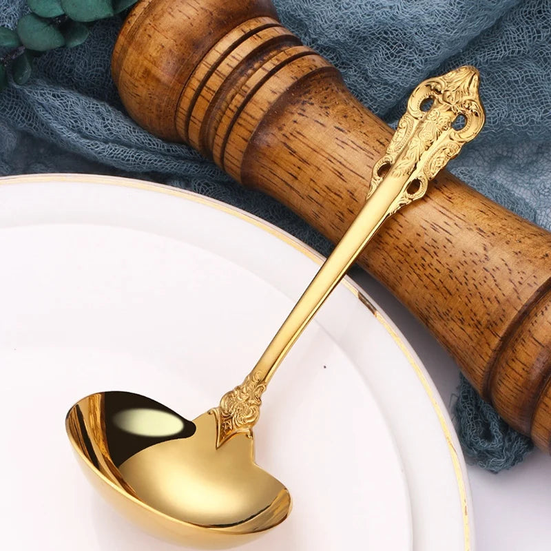 304 Stainless Steel Soup Ladle Cooking Tool Kitchen Accessories Gold Scoop Tablewares Gold Plated Soup Serving Spoon
