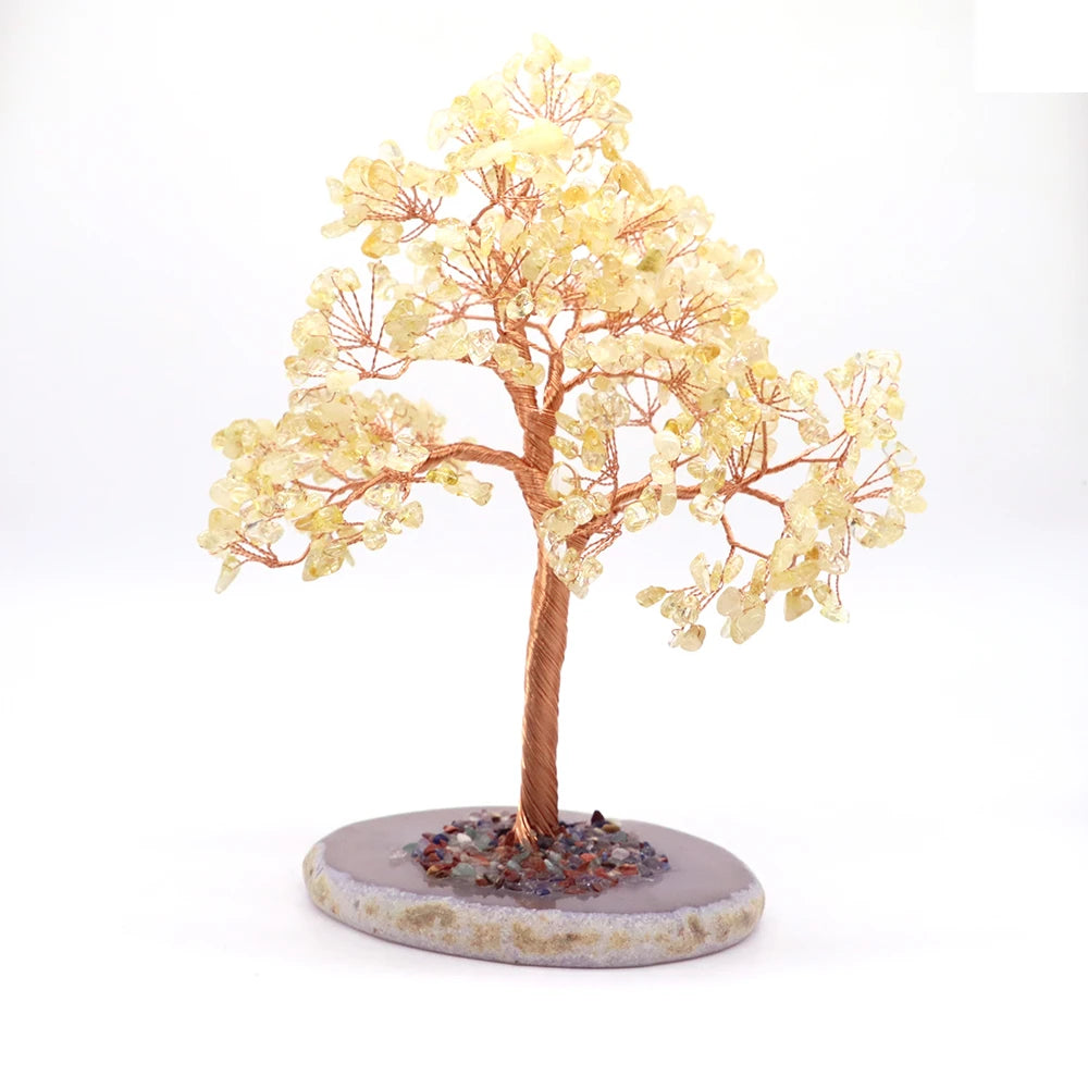 Natural Gemstone Healing Crystal Citrine Lovers Money Tree on Agate Base Feng Shui Rock Stones for Home Office Desk Decorations