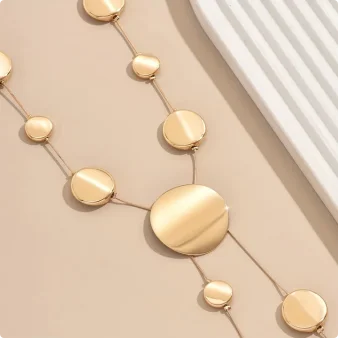 Elegant Sexy Gold round Disc Decorated Long Chain Necklace Fashionable Accessory for Daily Wear And Parties