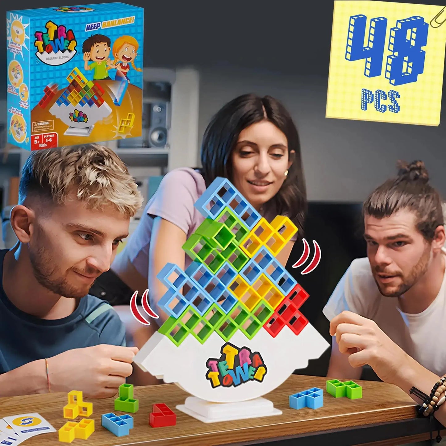 Hemasa 64PCS Tetra Tower Fun Balance Stacking Building Blocks Board Game for Kids Adults Friends Team Dorm Family Game Night and Partie