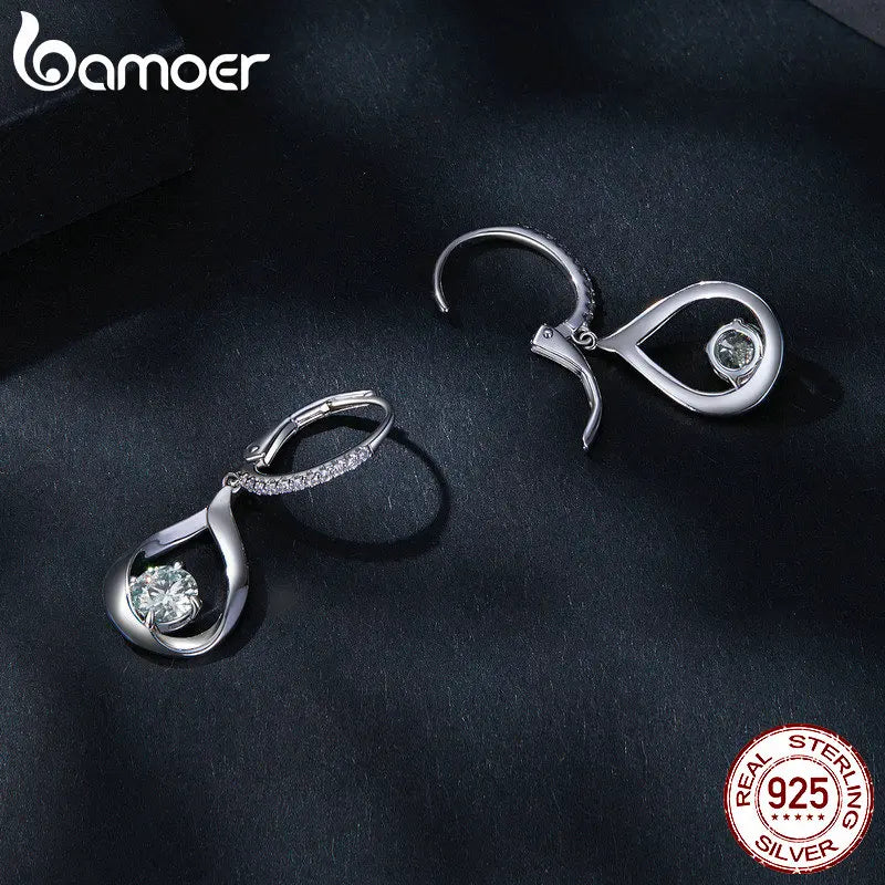Bamoer 1 CTTW Moissanite Waterdrop Ear Buckles 925 Sterling Silver Hoop Earrings for Women Fine Jewelry Gift