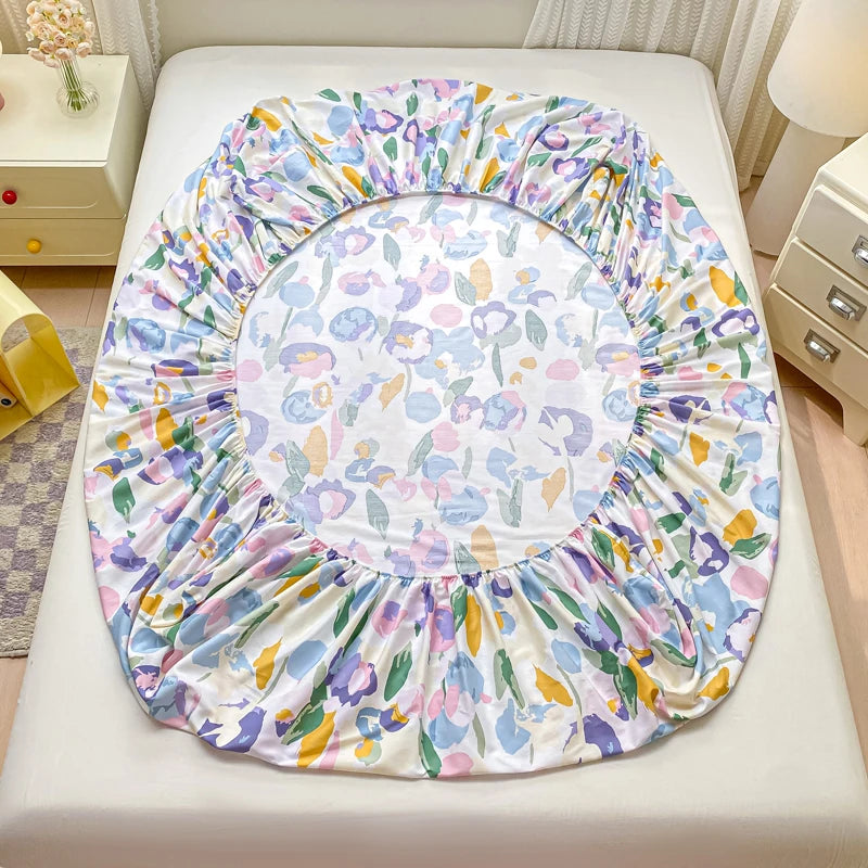 Cotton Fitted Sheet Single Double Queen Size Printed Mattress Cover With Elastic Band Bedsheet Soft Comfortable Fitsheet