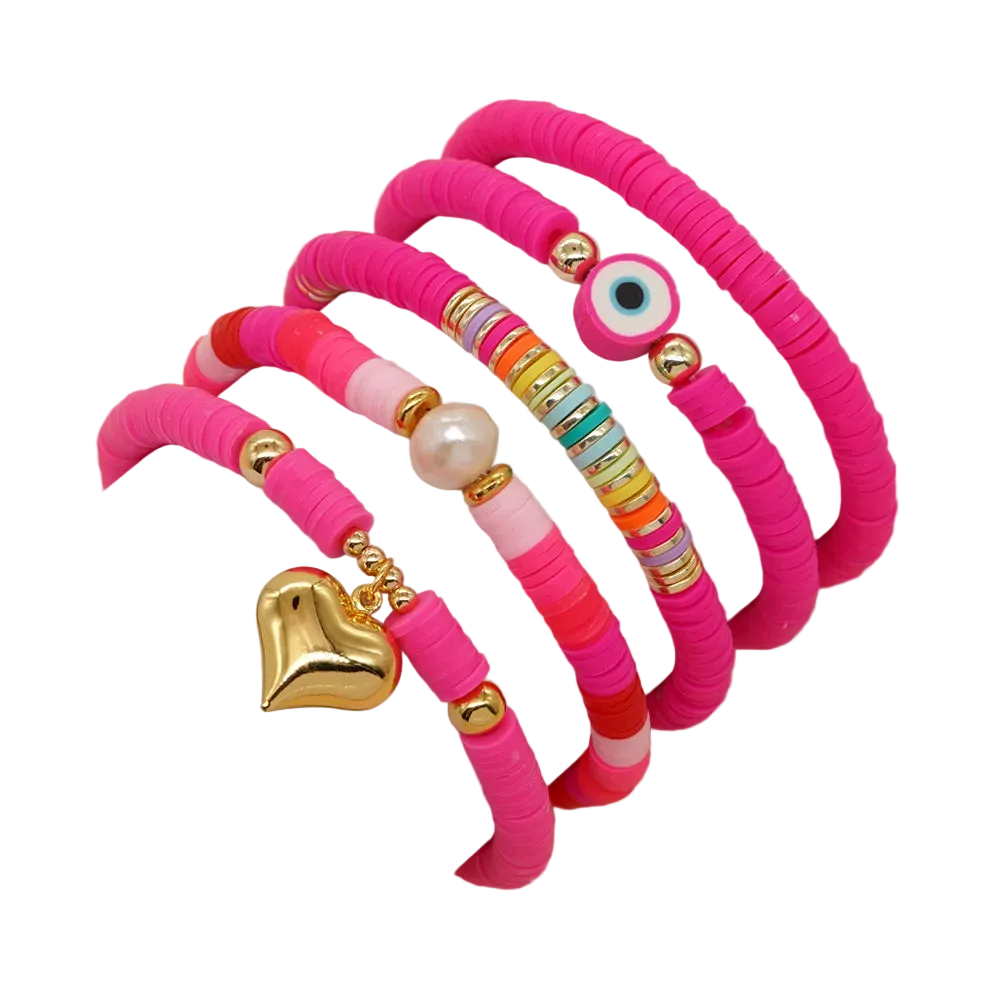 Tejesa Bohemian Freshwater Pearl  Gold Plated  Polymer Clay Bead Bracelet Set
