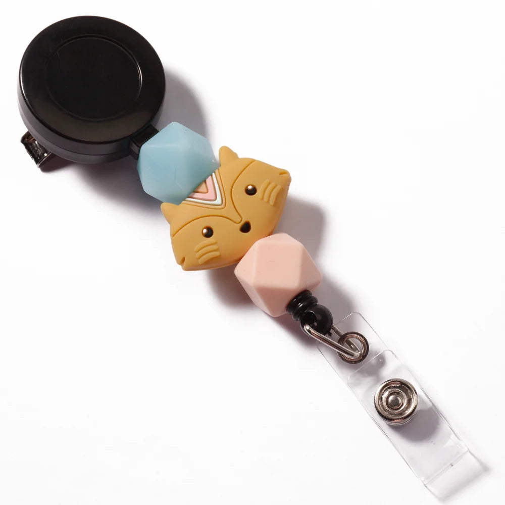 2024 New Fashion Cute Cows Bee Retractable Badge Reel Silicone Bead Teacher Nurse Badge Reel ID Card Holder Valentine's Day Gift