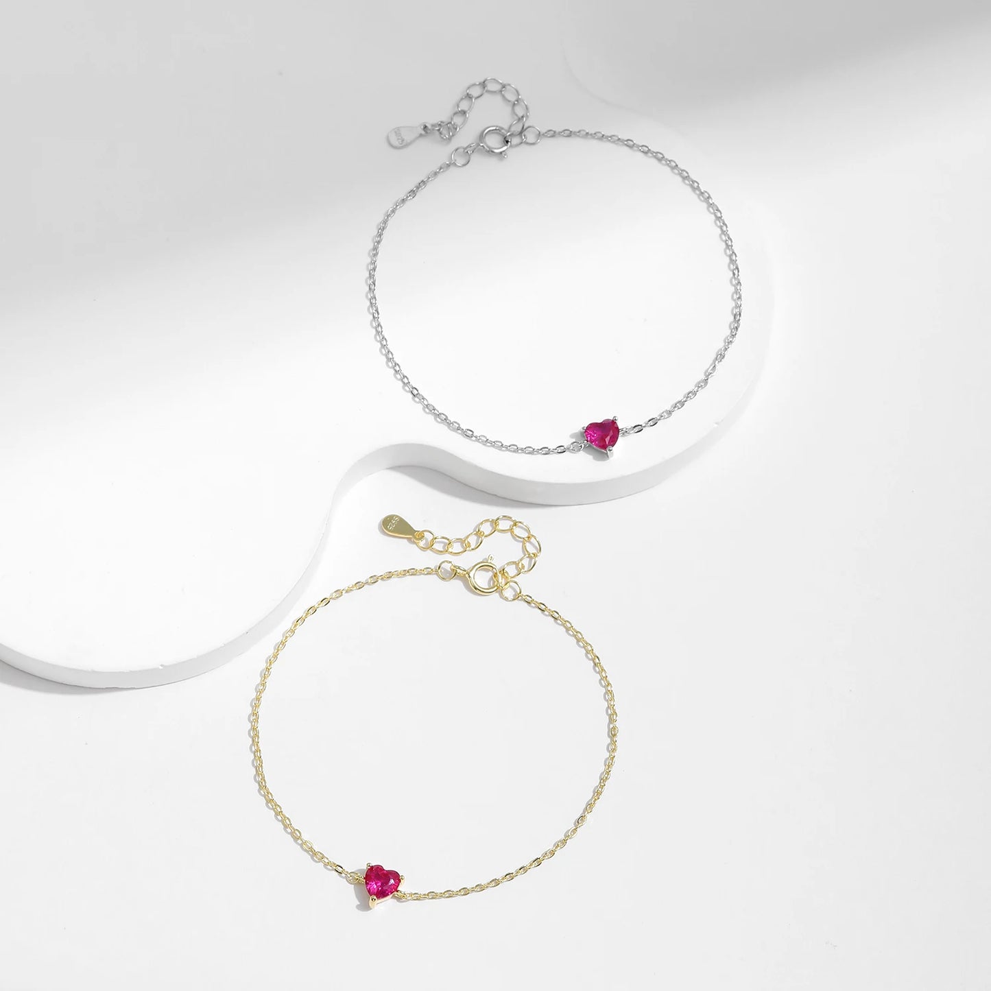 MODIAN 925 Sterling Silver Romantic Rose Red Zirconia Heart  Bracelet Elegant Simple Link Chain For Women Fine Jewelry Gifts