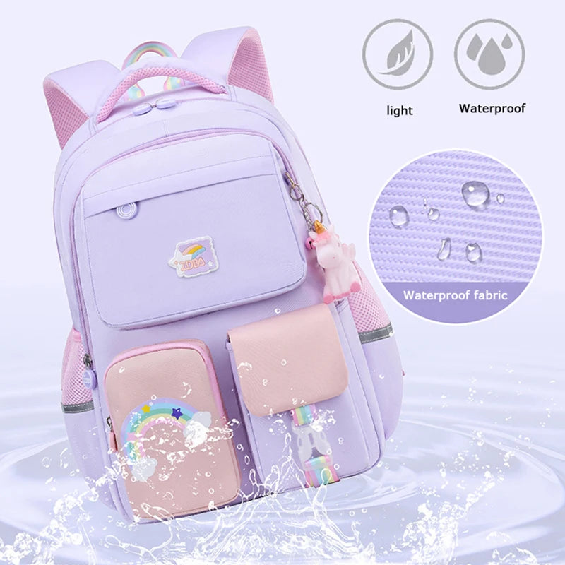 Children's waterproof kids schoolbags Korean fashion rainbow shoulder strap school bags for teenagers girls backpacks mochilas