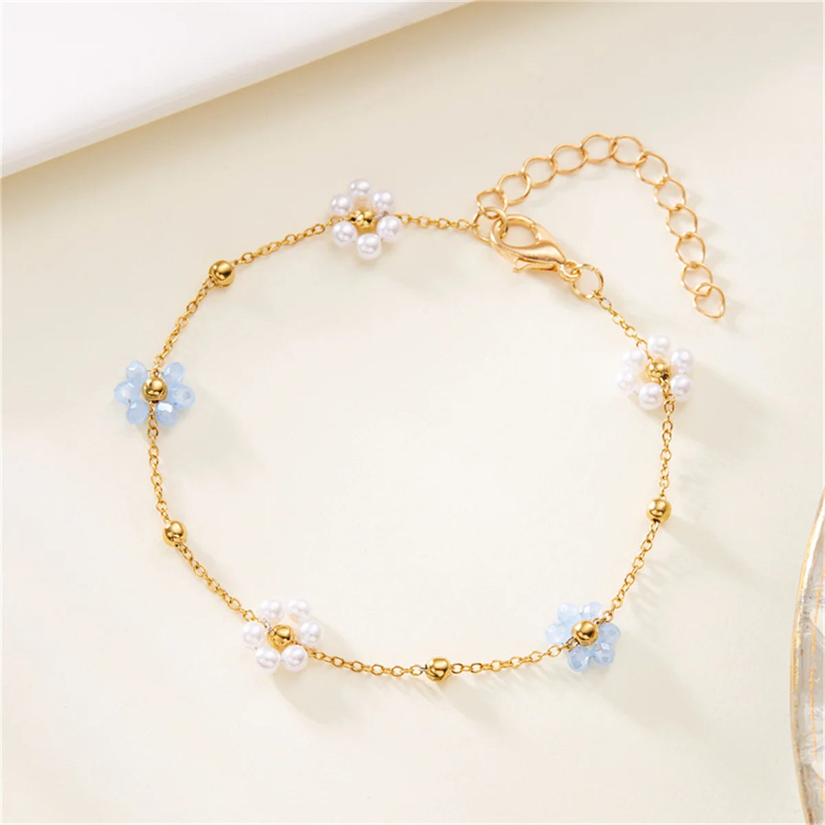 Fashion Imitation Pearl Crystal Beads Flower Bracelets For Women Elegant Simple Floral Chain Bracelet Bangle Friendship Jewelry
