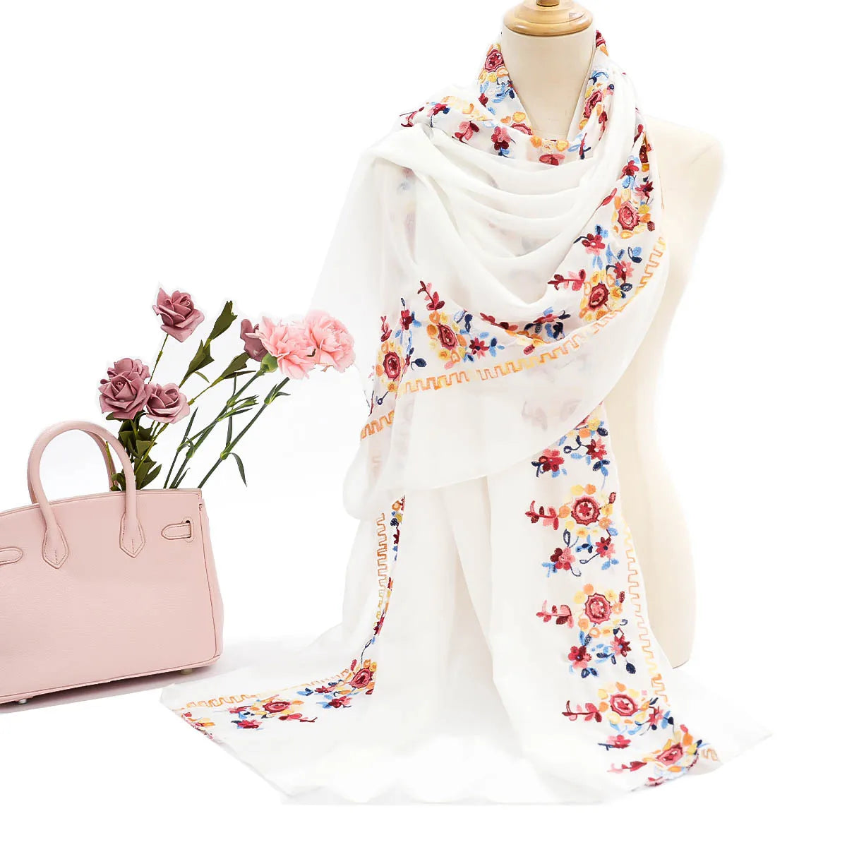 A women's fashionable embroidered embroidered soft edged thin scarf shawl