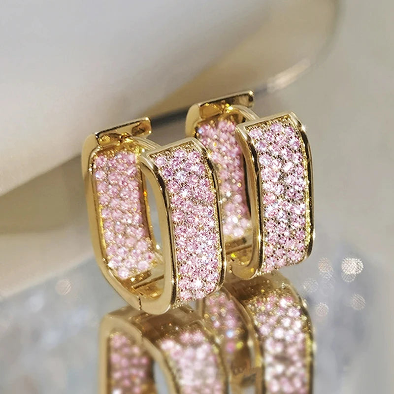 Huitan Korean Fashion Paved CZ Hoop Earrings for Women Metal Silver Color/Gold Color Simple Versatile Girls Earrings Hot Jewelry