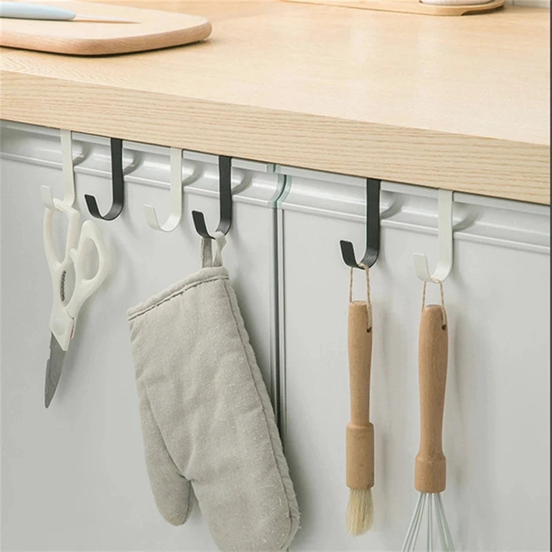 Hemasa 4pcs Multi-Purpose Hooks Kitchen Cabinet Door Back Hook Hanging Rack Clothes Coat Hat Towel Hanger Storage Hook Bathroom Accessories