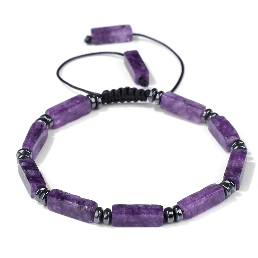 Tejesa Rectangle Shape Amethysts Bracelet Natural Stone Indian Agates Lapis Lazuli Adjustable Braided Bracelets For Women Men Jewelry