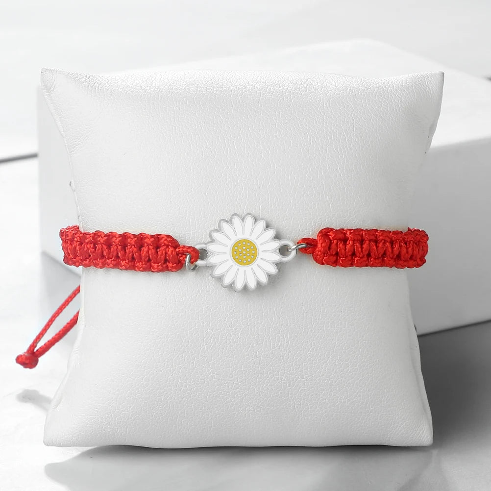 Lucky Knot Daisy Flower Bracelets For Woman Girls Braided Adjustable Black Red Rope Bangles Vintage Men Hand String Jewelry Gift