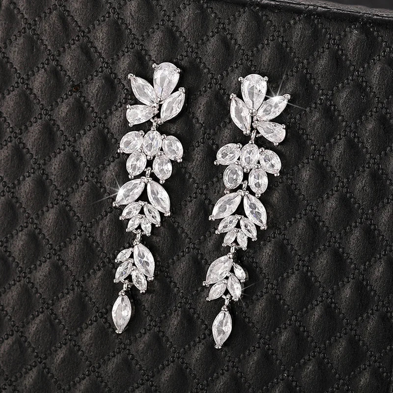 Hemasa Romantic Wedding Party Earrings with Bright Zirconia Pendant Ear rings