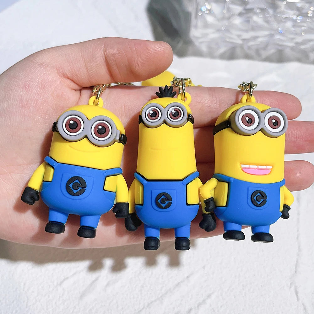 Kawaii Minions Keychain Cartoon Toys Model Silicone Pendant Keyring Cosplay Chinese Zodiac Car Backpack Key Holder Accessories