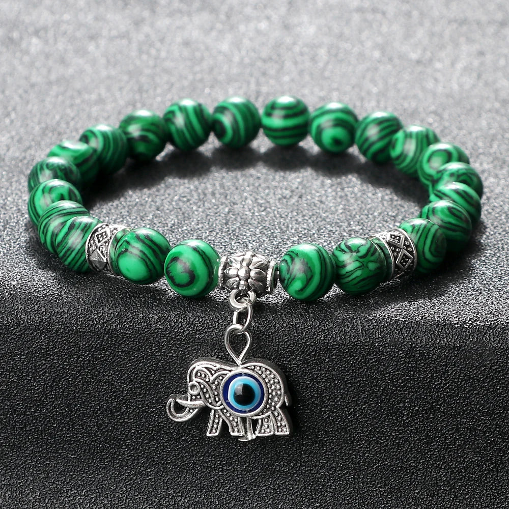 Hemasa Malachite Beads  Bracelet with  Evil Eye Pendant