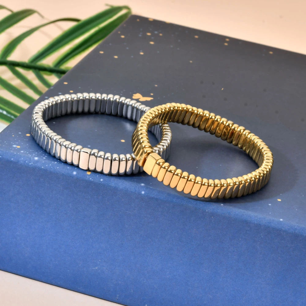 Hemasa Boho Handmade Adjustable Gold and Silver colour Tile Beads Bracelets for women /Girls