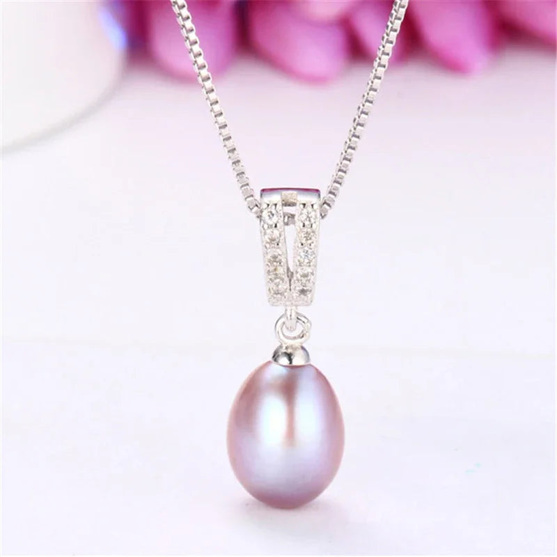 Dainashi 100% Genuine Natural Freshwater Oval Pearl Necklace 925 Sterling Silver Zircon Pendant Floating Fine Jewelry for Women