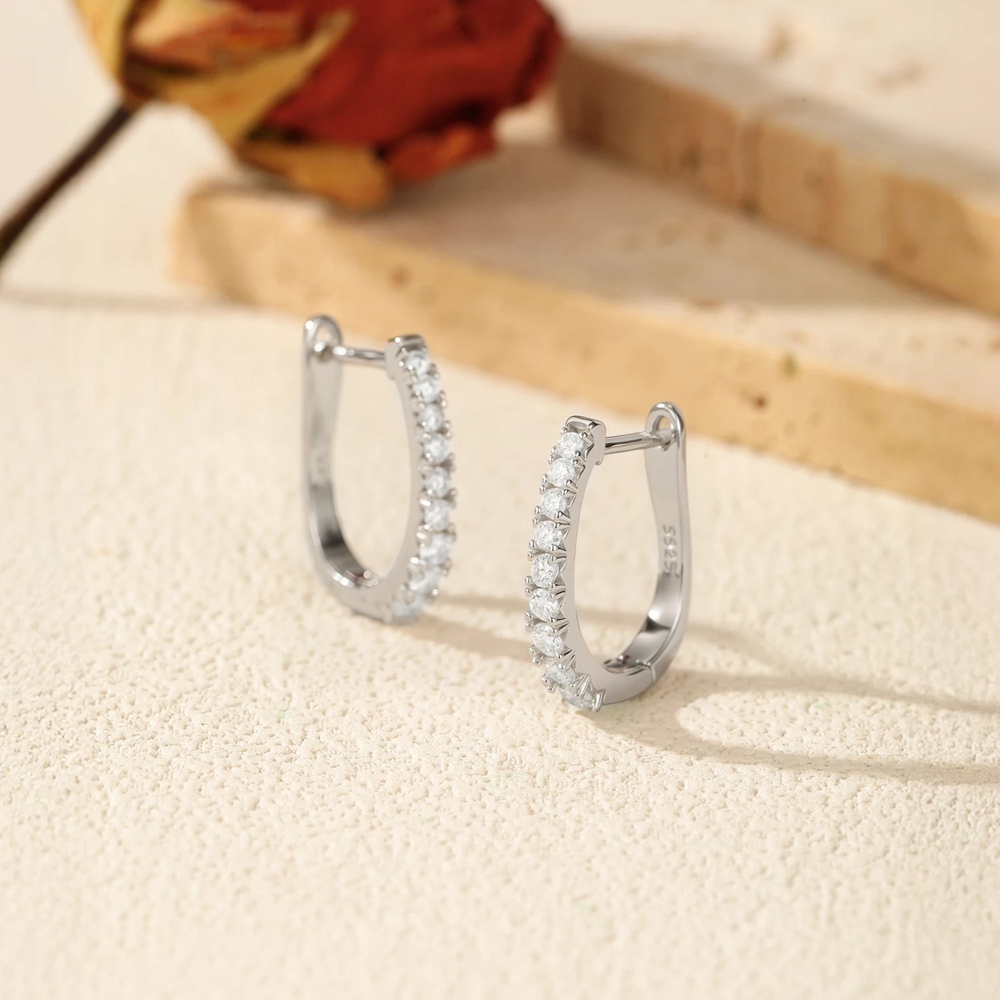 Tejesa D Color Moissanite U Shape Hoop Earrings 925 Sterling Silver  Ear Buckle For Women