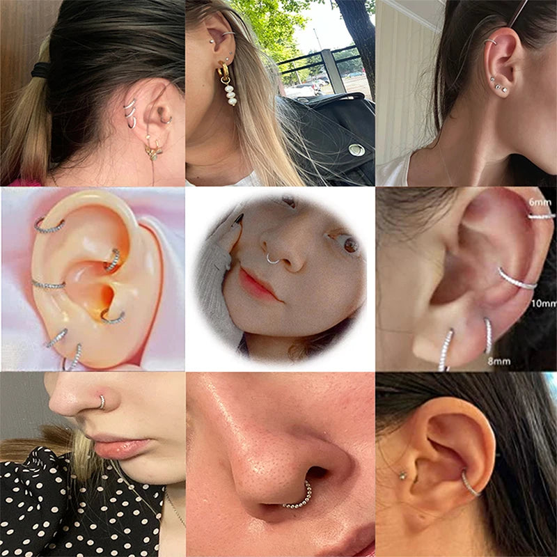 1PC Piercing Jewelry Nose Ring Hinge Clicker Nose Septum Stainless Steel Piercing Daith Helix Cartilage Earring Rook Hoop CZ 16G