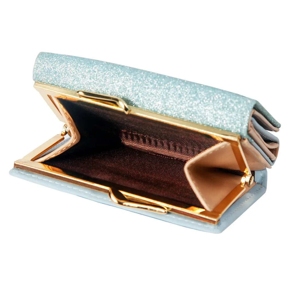 Hemasa Metal Buckle Ladies Bright Leather Fashion Purse,Women's Short Wallet, Small Shiny Leather Three Fold Leather Wallet