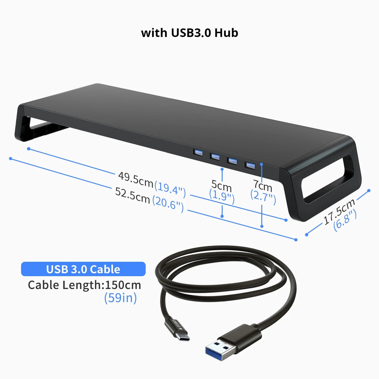 Monitor Stand Riser with or without USB3.0 Hub Laptop Computer Monitor Holder for Desk Aluminum ABS Lightweight Durable Rack