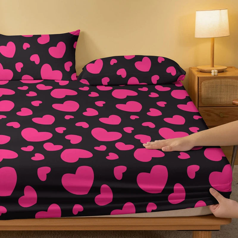1 Simple modern Heart-Shaped Geometry printed matte Fitted Sheet, bedroom printed bed cover, bedding (excluding pillowcases)