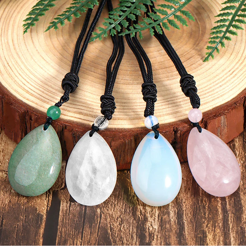 Hemasa Natural Stone Necklace for Women /Water Drop Pendant Healing Tiger Eye Amethysts Crystal Pendants Necklaces H351