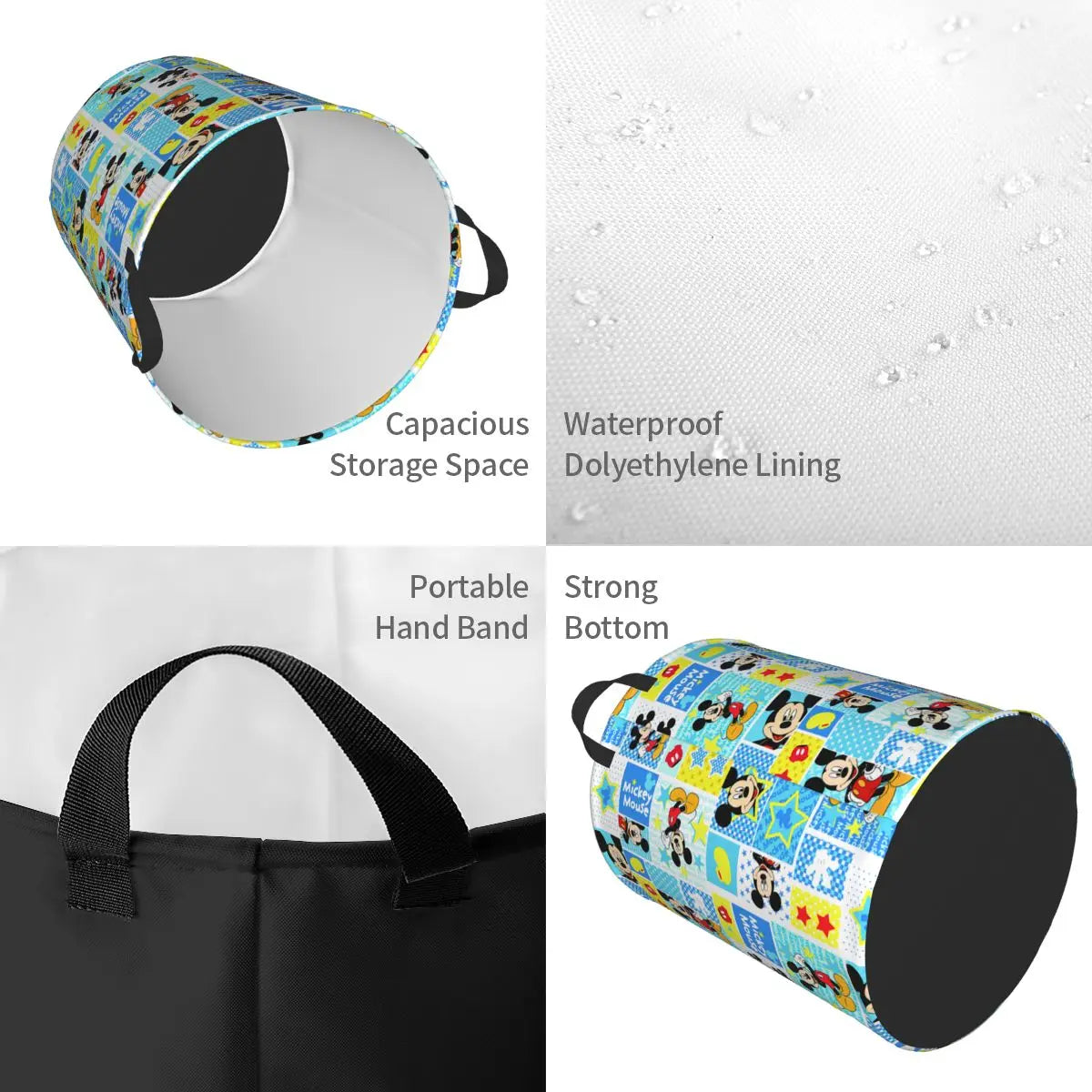 Tejesa  Mickey Mouse Cartoon Pattern Laundry Basket Collapsible Clothes Hamper for Nursery Kids Toys Storage Bin