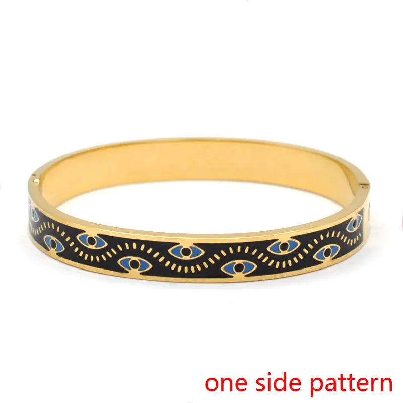 Hemasa Stainless Steel Open Bangle For Women Gold Geometric Colorful Enamel Painted Bracelet