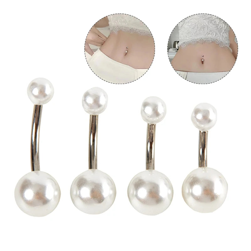 Double End Imitation Pearl Navel Ring Stainless Steel Belly Button Ring Beautiful Navel Piercing Body Fashion Jewelry Gift
